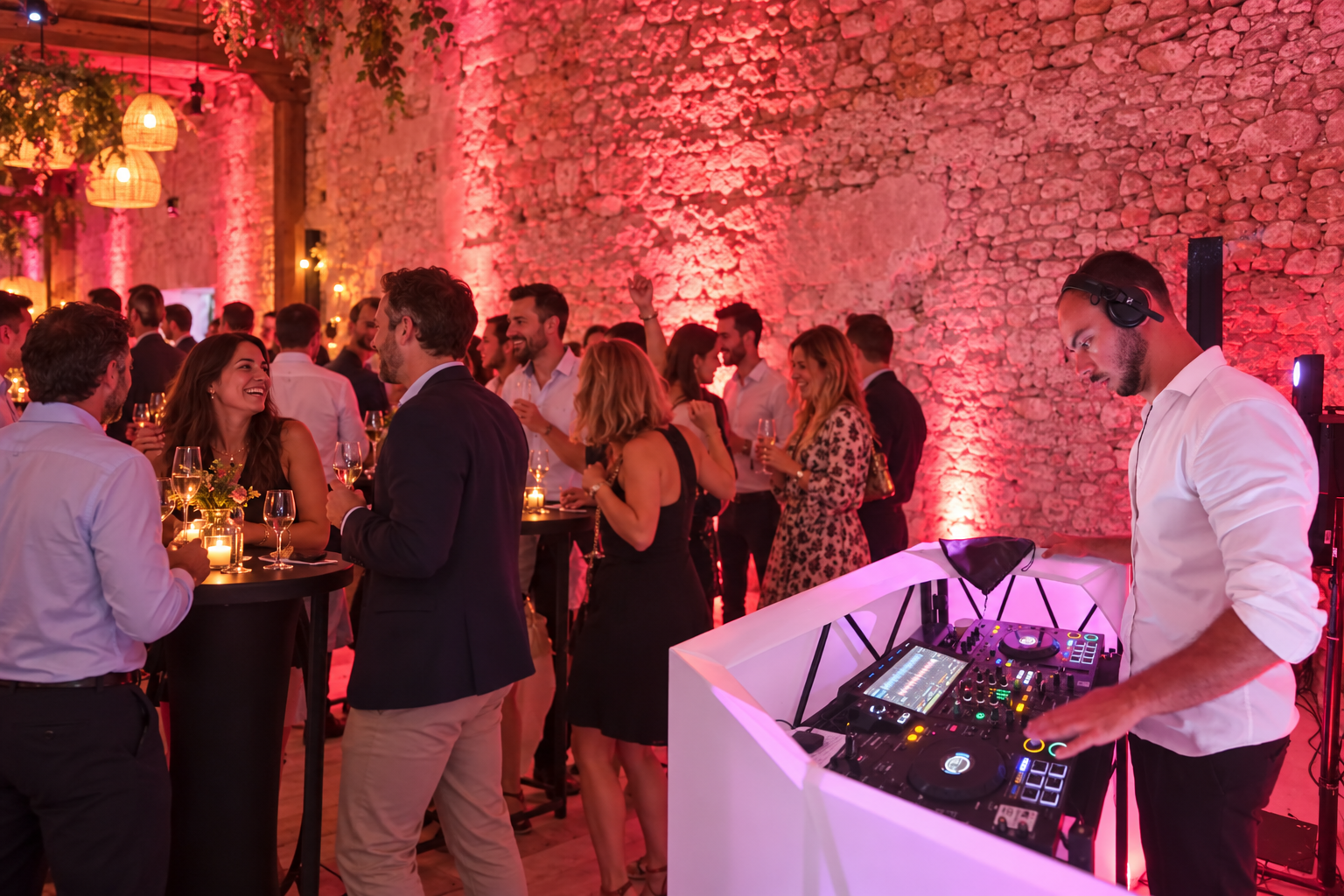 Cabine DJ blanche et éclairage de Sibel Events